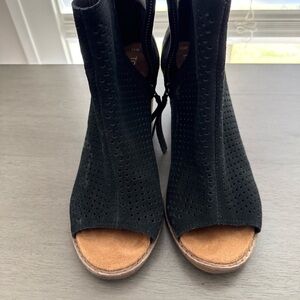 Toms Black Perforated Peep-Toe Ankle Booties with Tan Insole